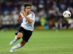 KHARKOV, UKRAINE - JUNE 13: Sami Khedira of Germany controls the ball during the UEFA EURO 2012 group B match between Netherlands and Germany at Metalist Stadium on June 13, 2012 in Kharkov, Ukraine.  (Photo by Ian Walton/Getty Images)
